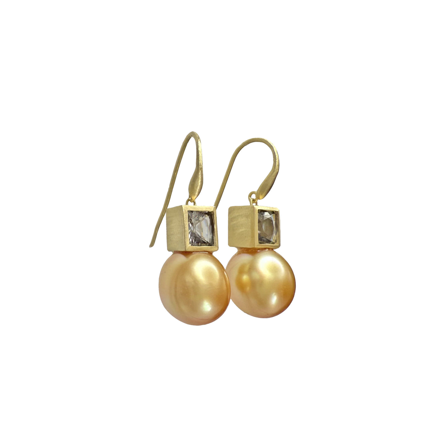 South Sea Golden Pearl with Gray Spinel Earrings