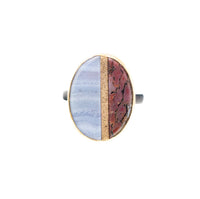 Blue Lace Agate & Dinosaur Bone Inlay Ring