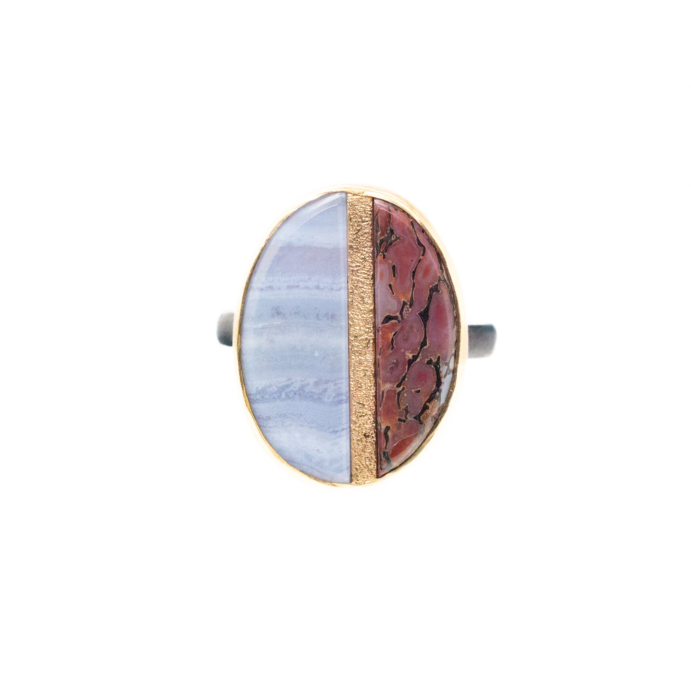 Blue Lace Agate & Dinosaur Bone Inlay Ring