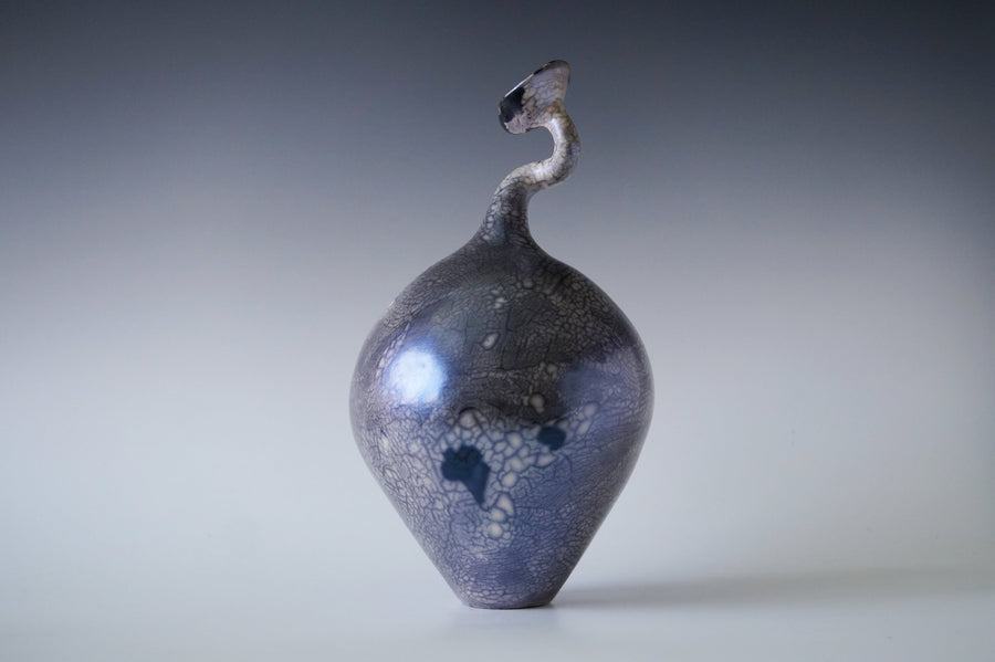 Nerida Coil Blue Iridescent Raku Vessel