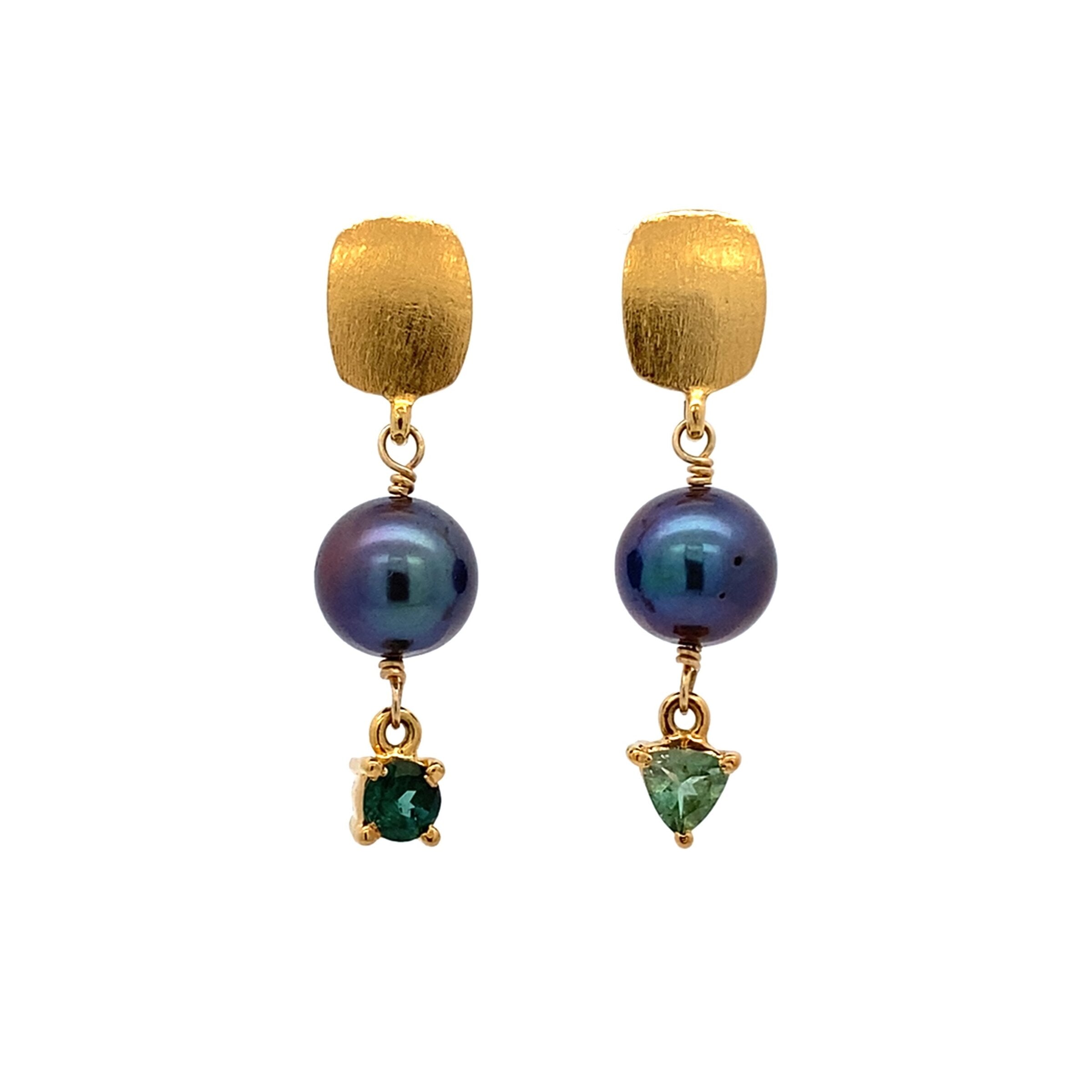 Peacock Pearl & Tourmaline Earrings