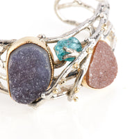 Druzy and Apatite Crystal Twig Cuff