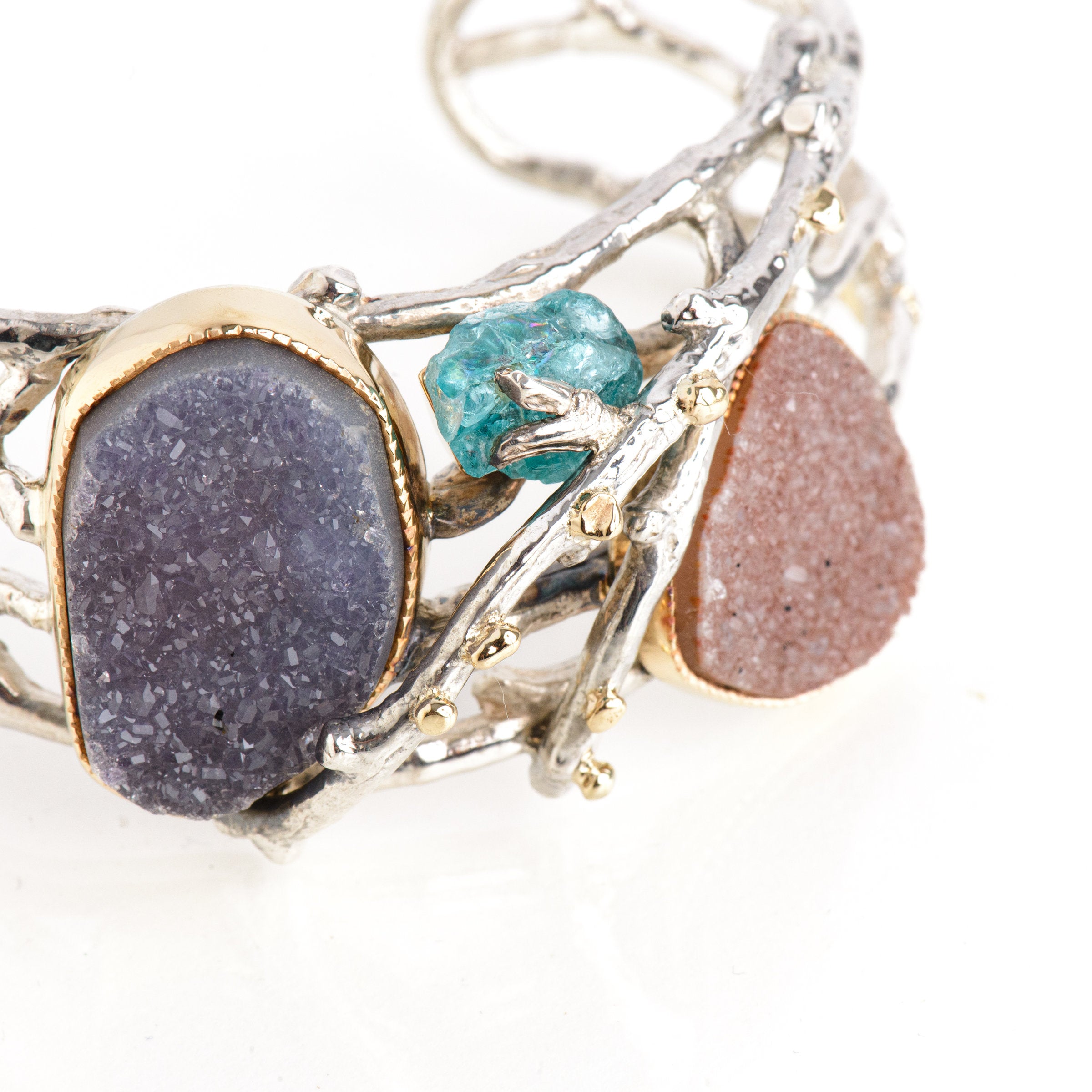 Druzy and Apatite Crystal Twig Cuff