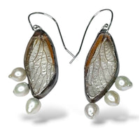 Cicada Wing & Pearl Earrings