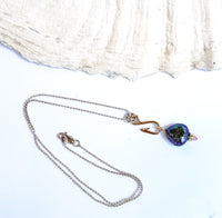 Fish Hook Catches the Peacock Pearl Charm Necklace