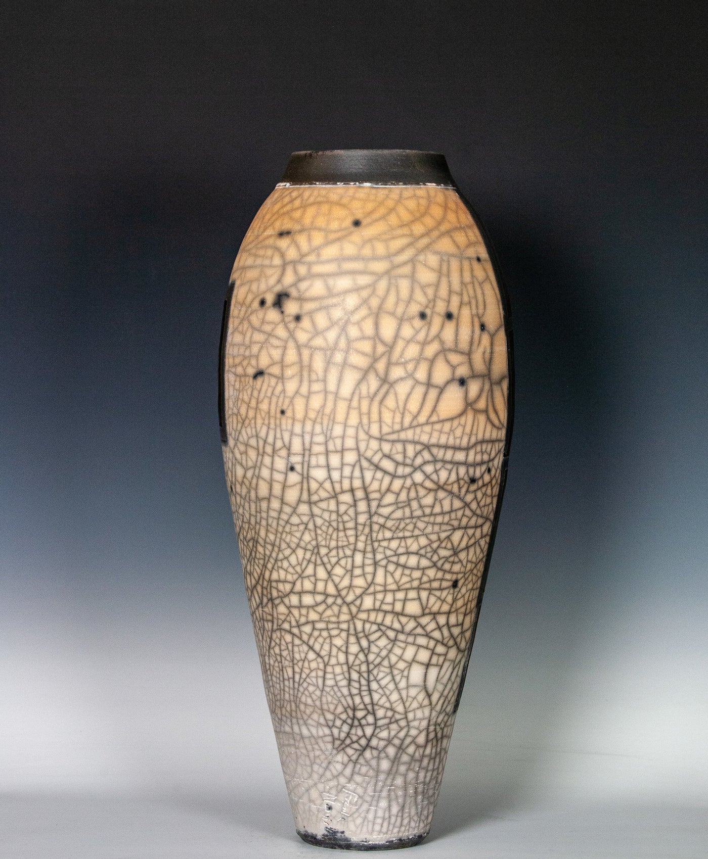 Raku Vase with Circle Ladder Motif in Orange