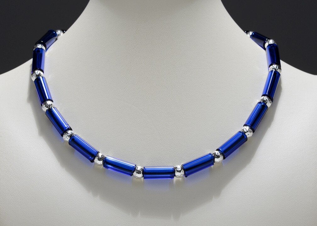 Cobalt Tube Bead Necklace