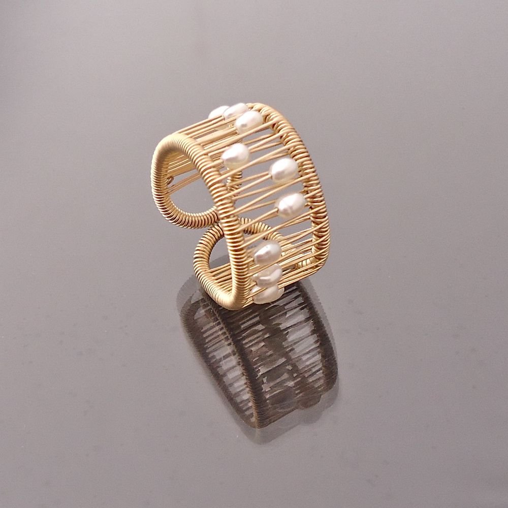 Pearl Kinetic Ring on Gold-Filled Wire