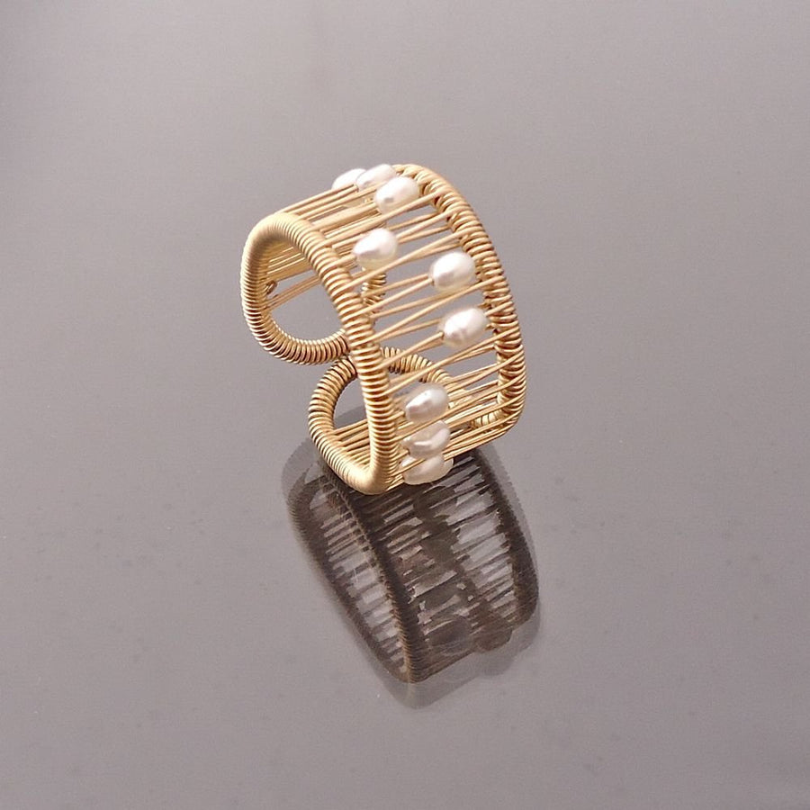 Pearl Kinetic Ring on Gold-Filled Wire