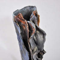 Black Ceramic Vase with Dark Blue Ruffle