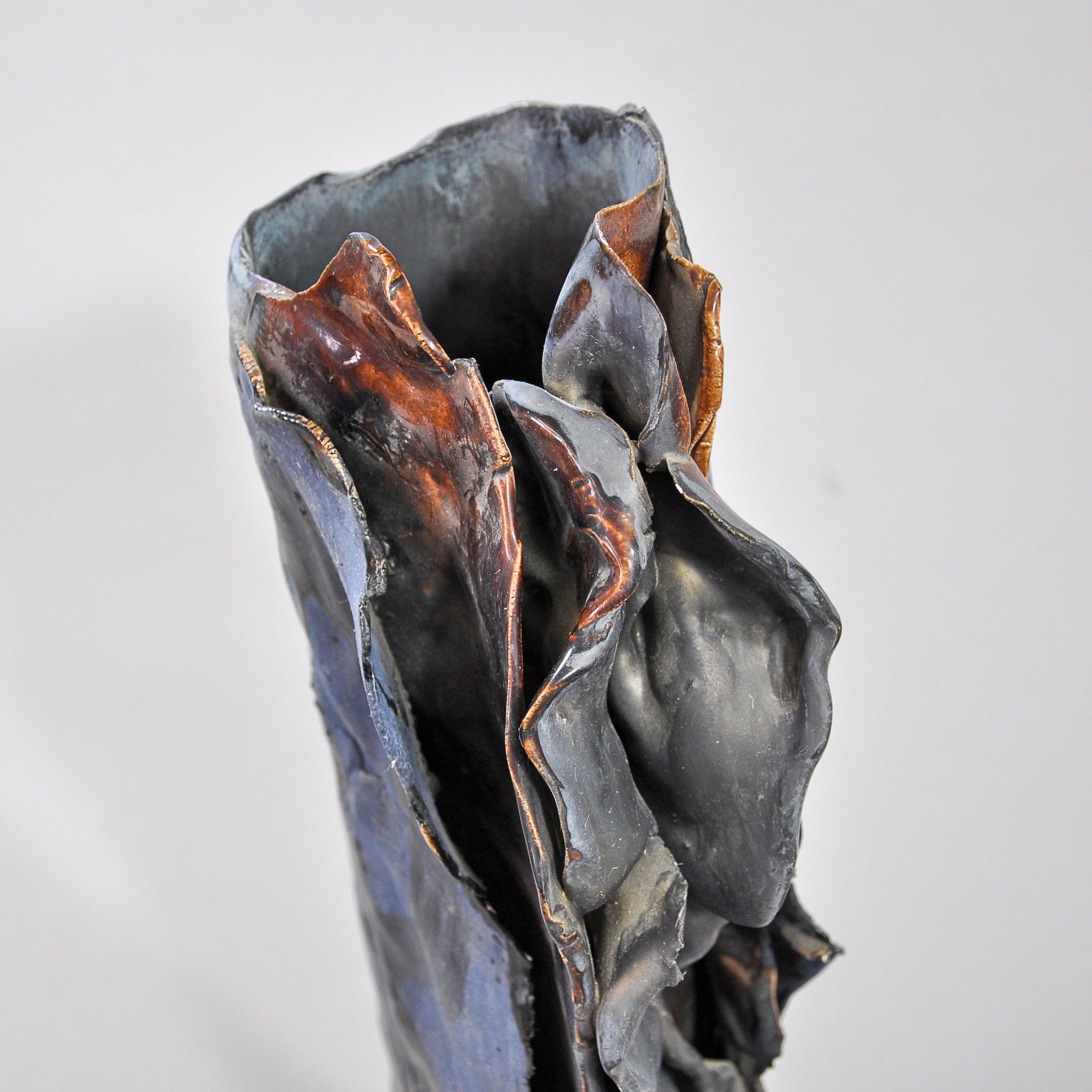 Black Ceramic Vase with Dark Blue Ruffle
