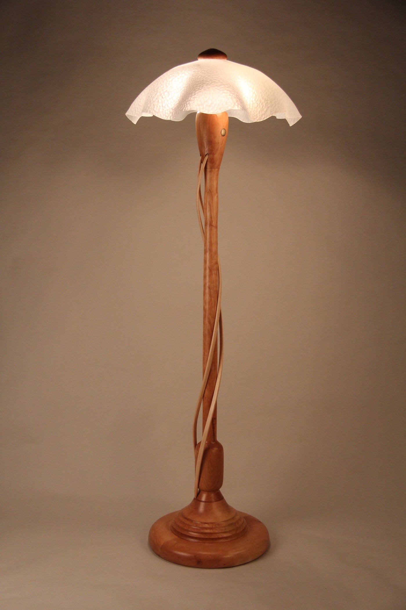Cherry Table lamp with Maple TendrilsWater Glass Shade 