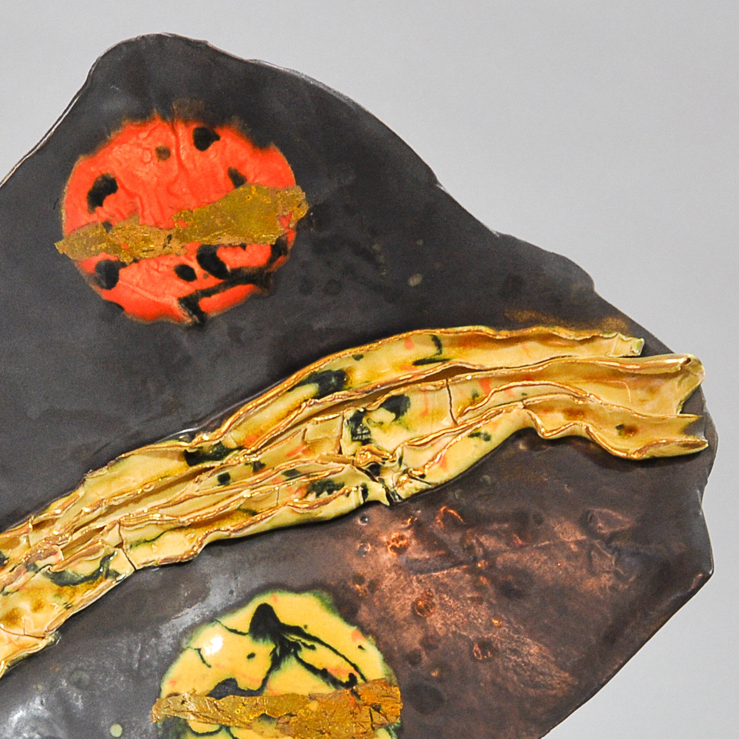 Square Platter with Two Circles, Gold and Orange