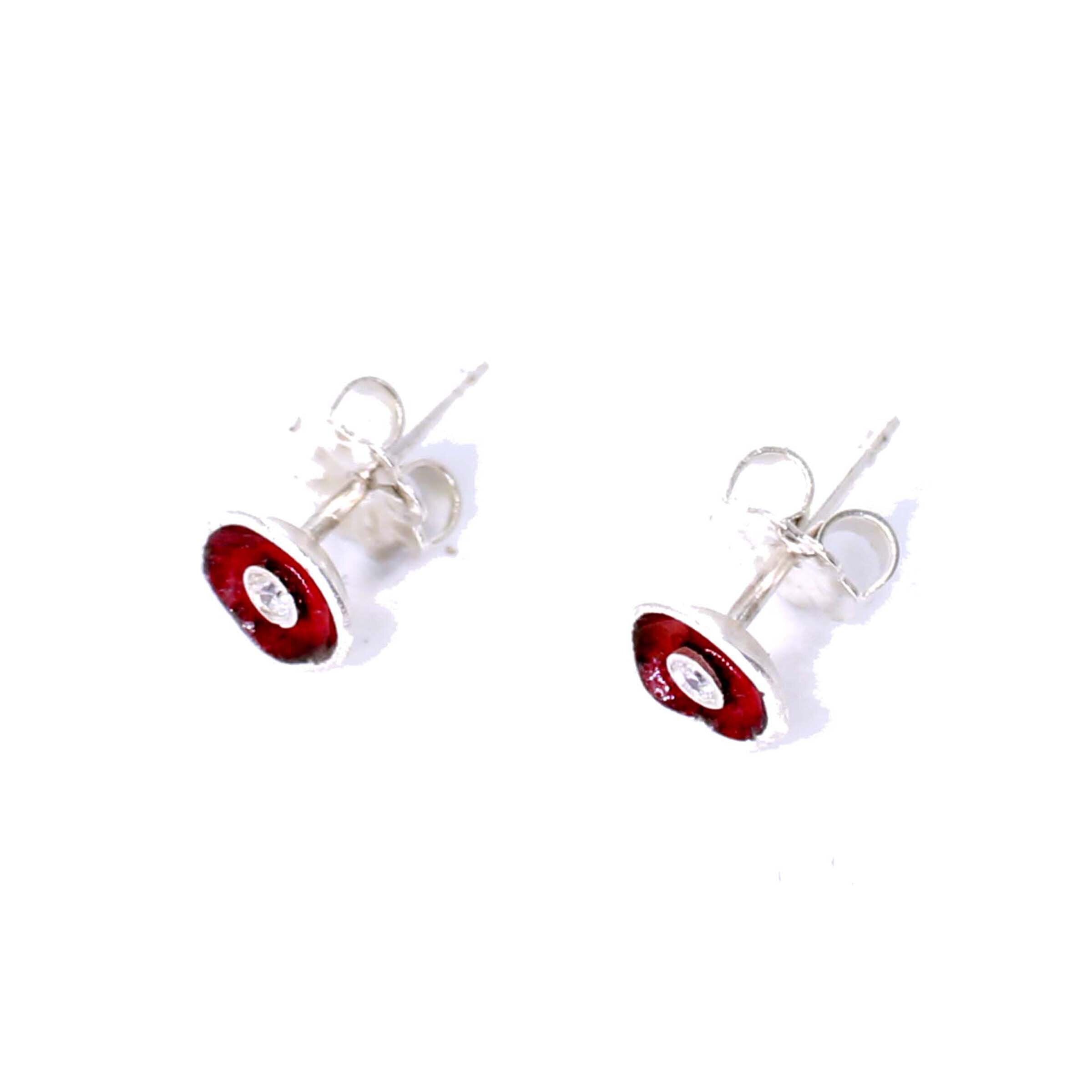 Red Enamel & Diamond Earrings