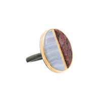 Blue Lace Agate & Dinosaur Bone Inlay Ring