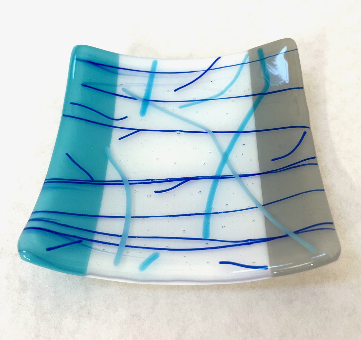 Blue and Gray Lined Dish