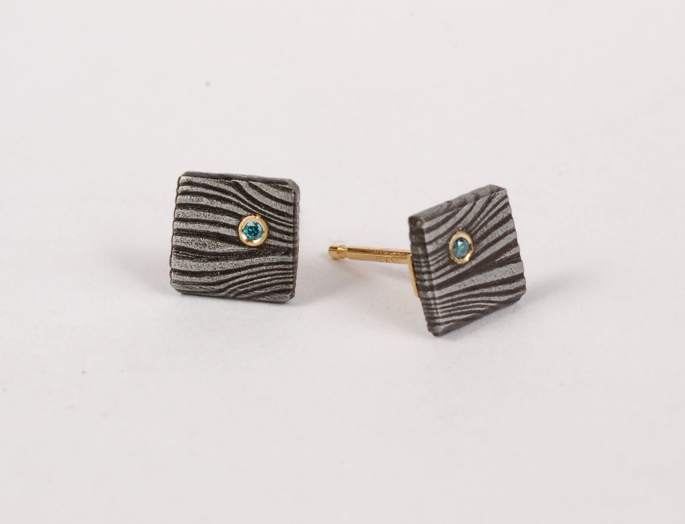 Square Studs with Teal Diamond