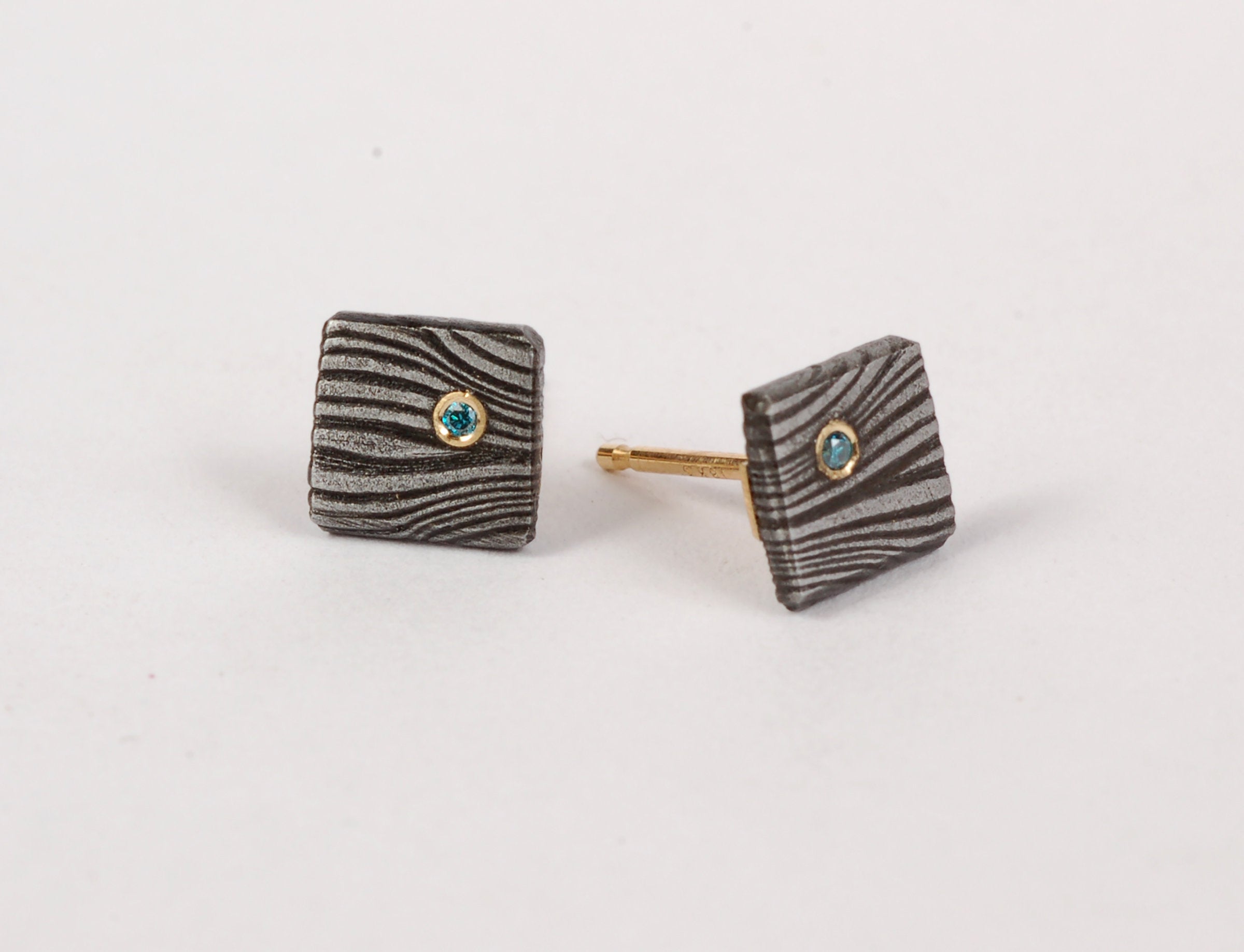 Square Studs with Teal Diamond