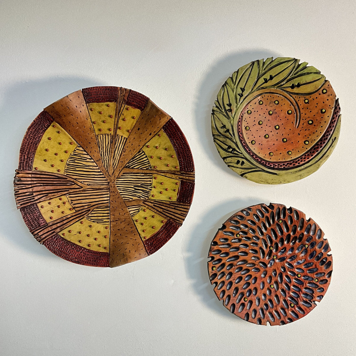 Celestial Landscape Trio in Gold, Rust and Green
