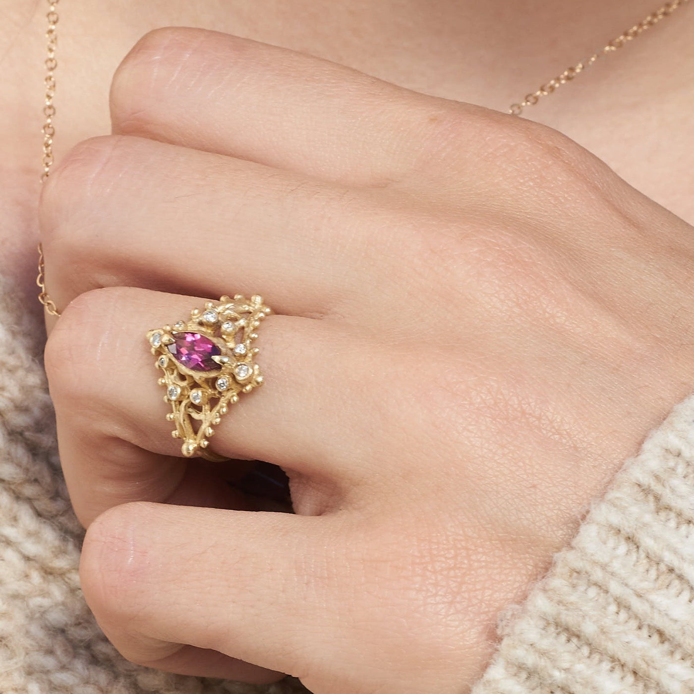 Garnet Dahlia Ring