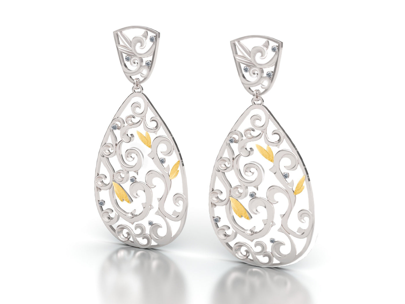 Dangle Filagree and Diamond Earrings