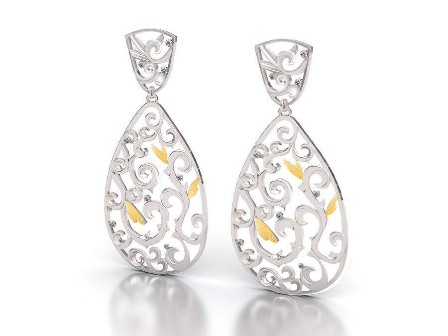 Dangle Filagree and Diamond Earrings