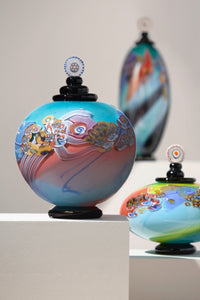 Color Field Jar in Ruby and Aqua