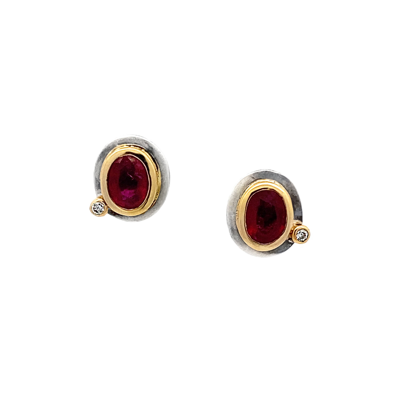 Ruby, Silver & Gold Stud Earrings