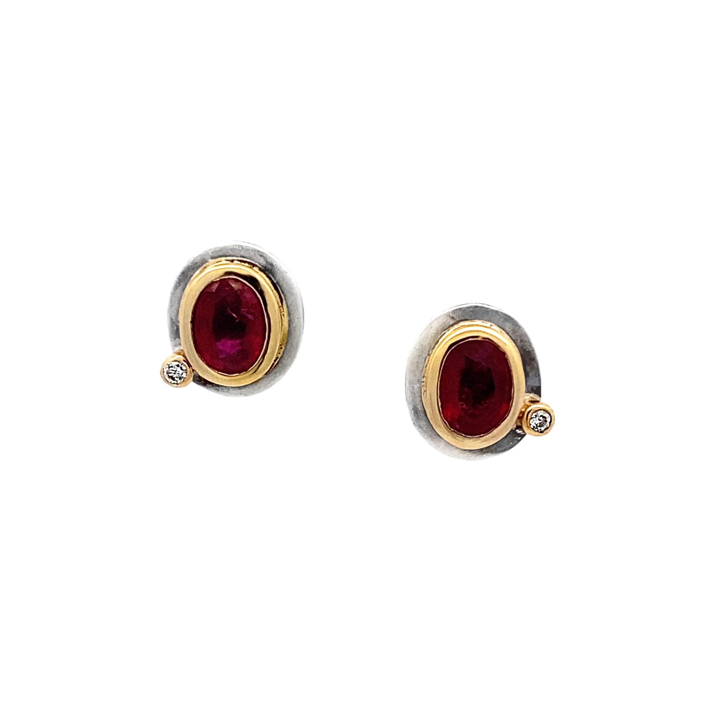 Ruby, Silver & Gold Stud Earrings