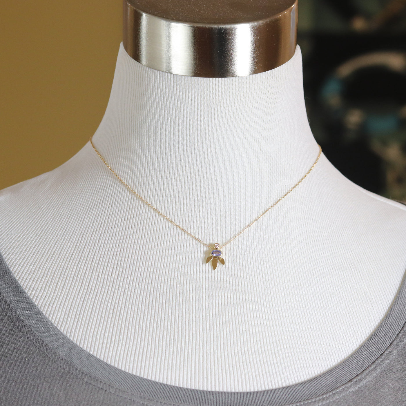 Three Leaf Pendant with Sapphire and Diamond