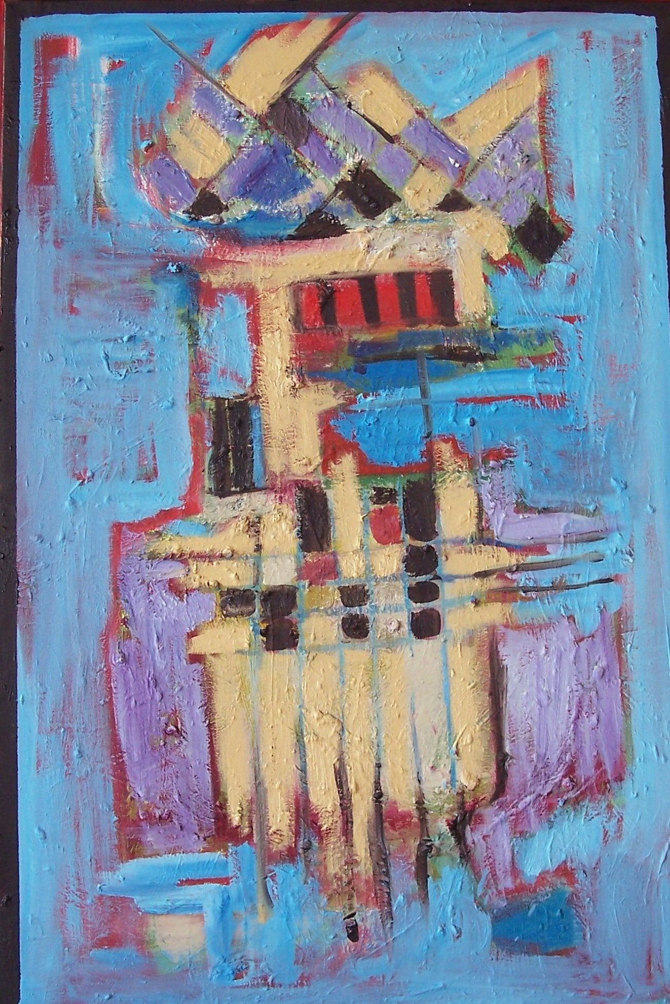 Abstract Blue, Red, Tan