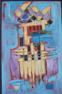 Abstract Blue, Red, Tan