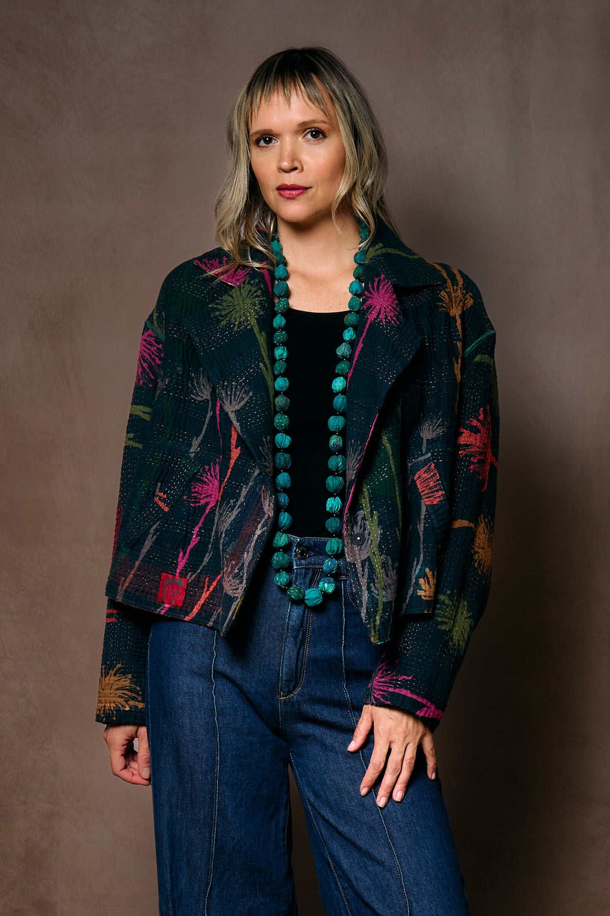 Flower Kantha New Lapeled Short Jacket
