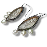 Cicada Wing & Pearl Earrings