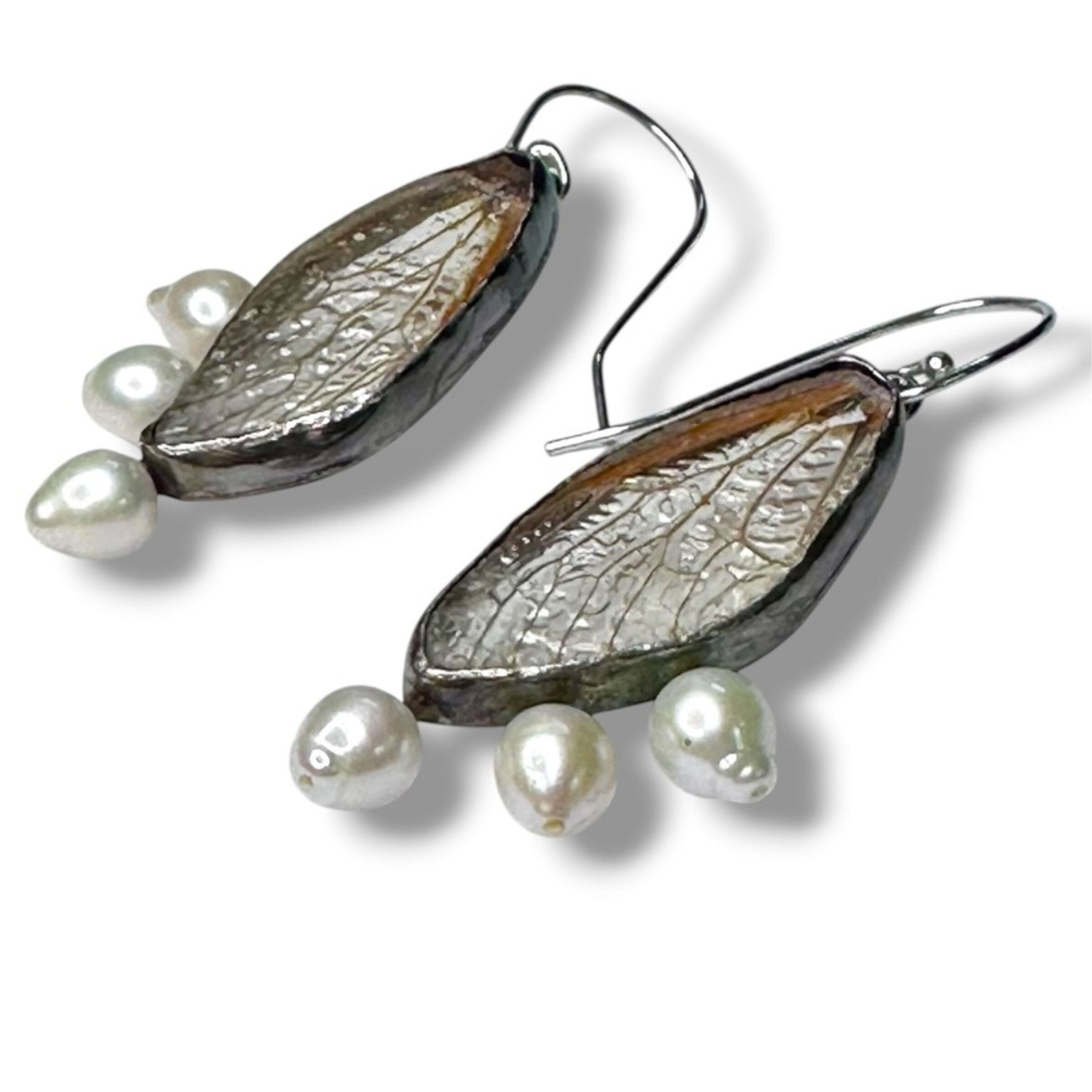 Cicada Wing & Pearl Earrings