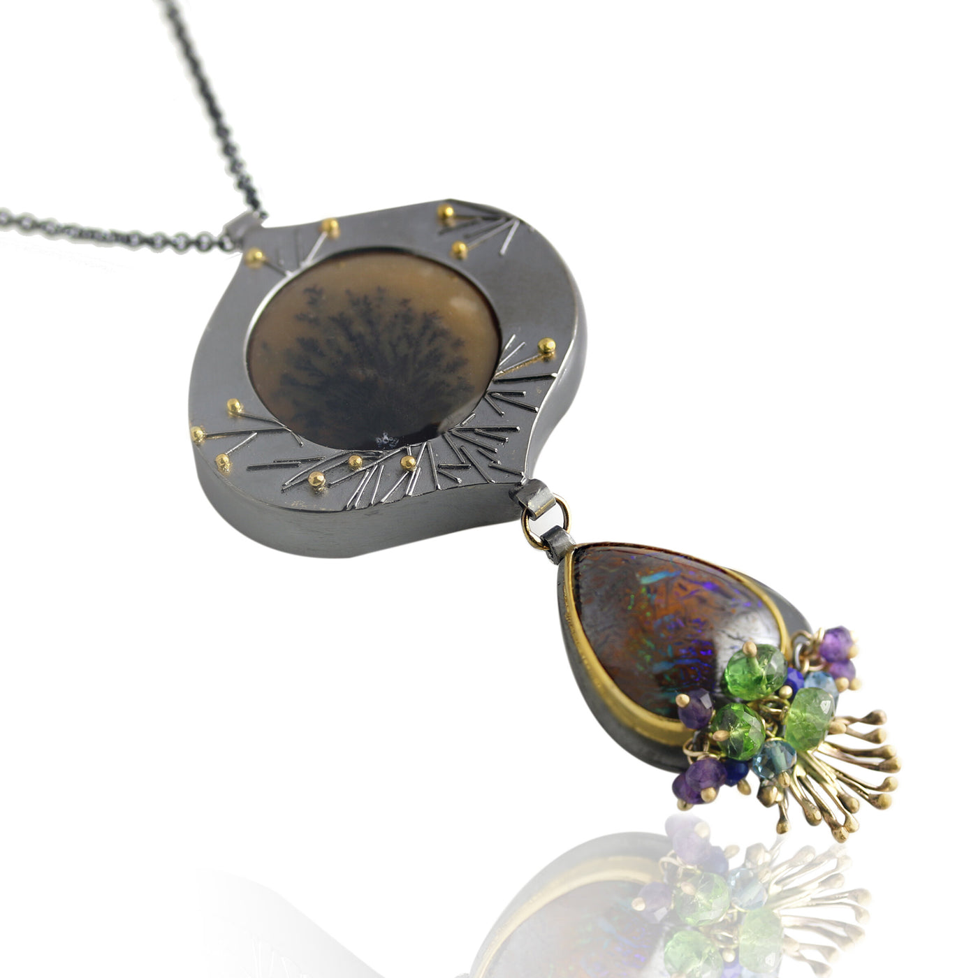 Paiute Agate and Boulder Opal Pendant