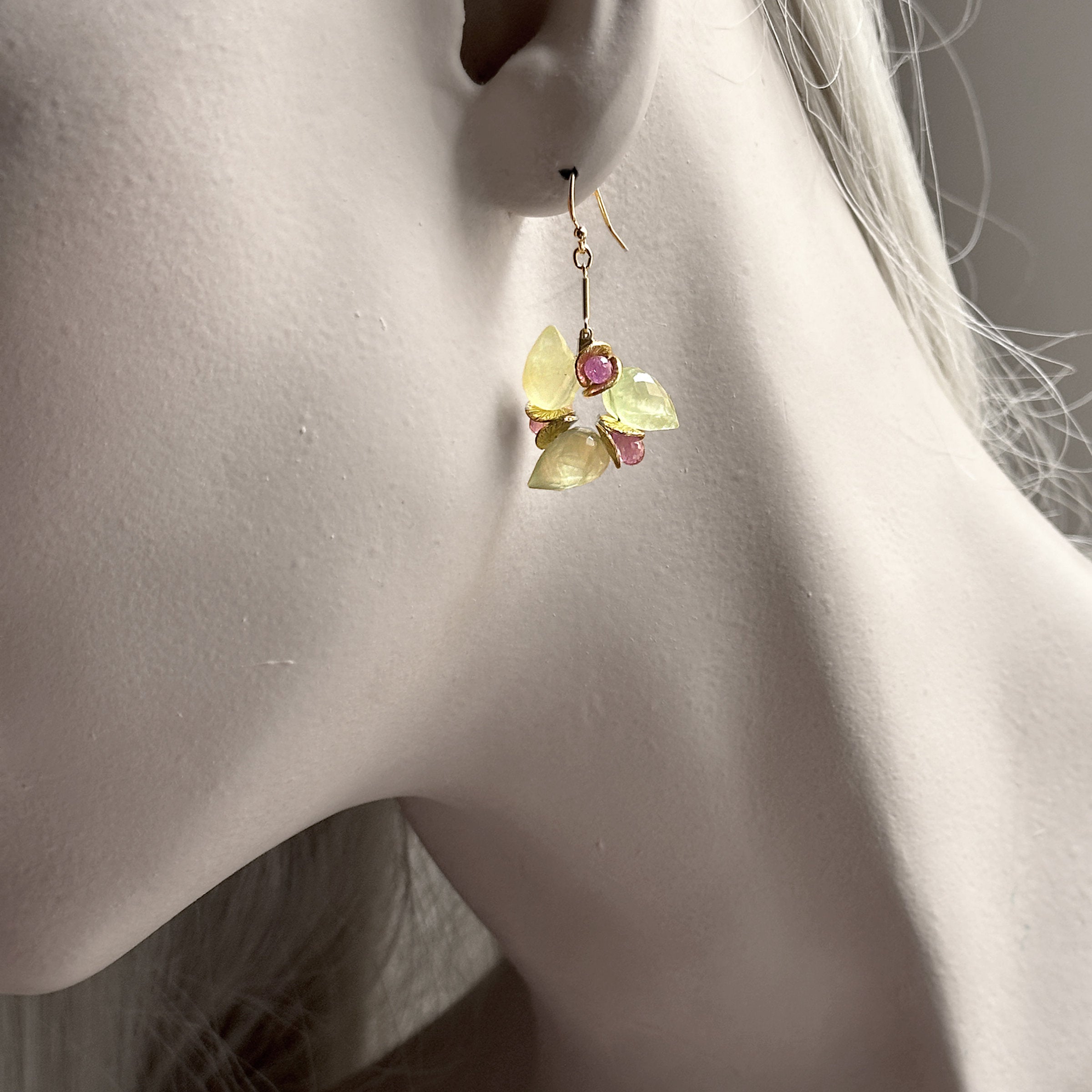 Prehnite & Sapphire Gold Earrings