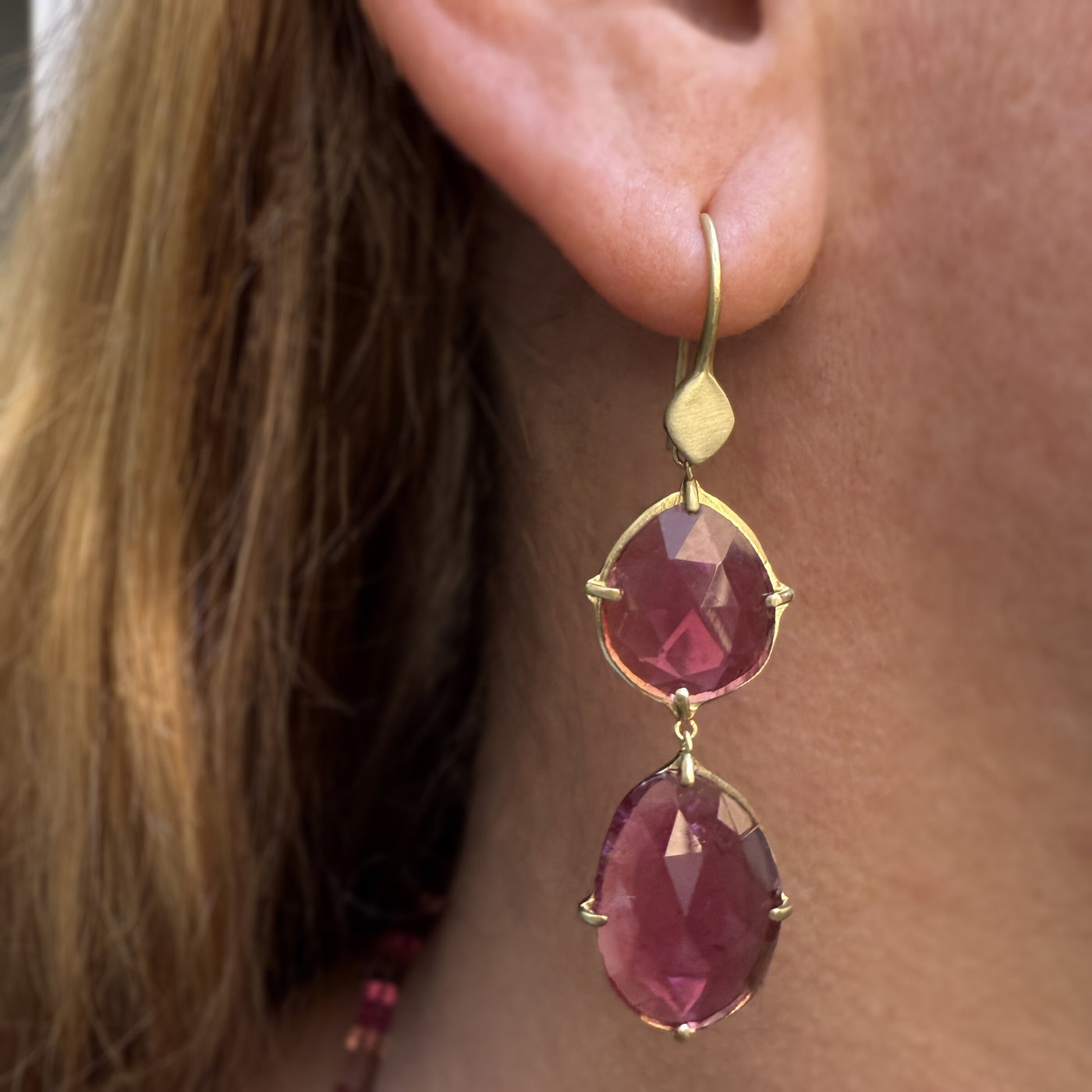 Rubellite Tourmaline Azores Cascade Earrings