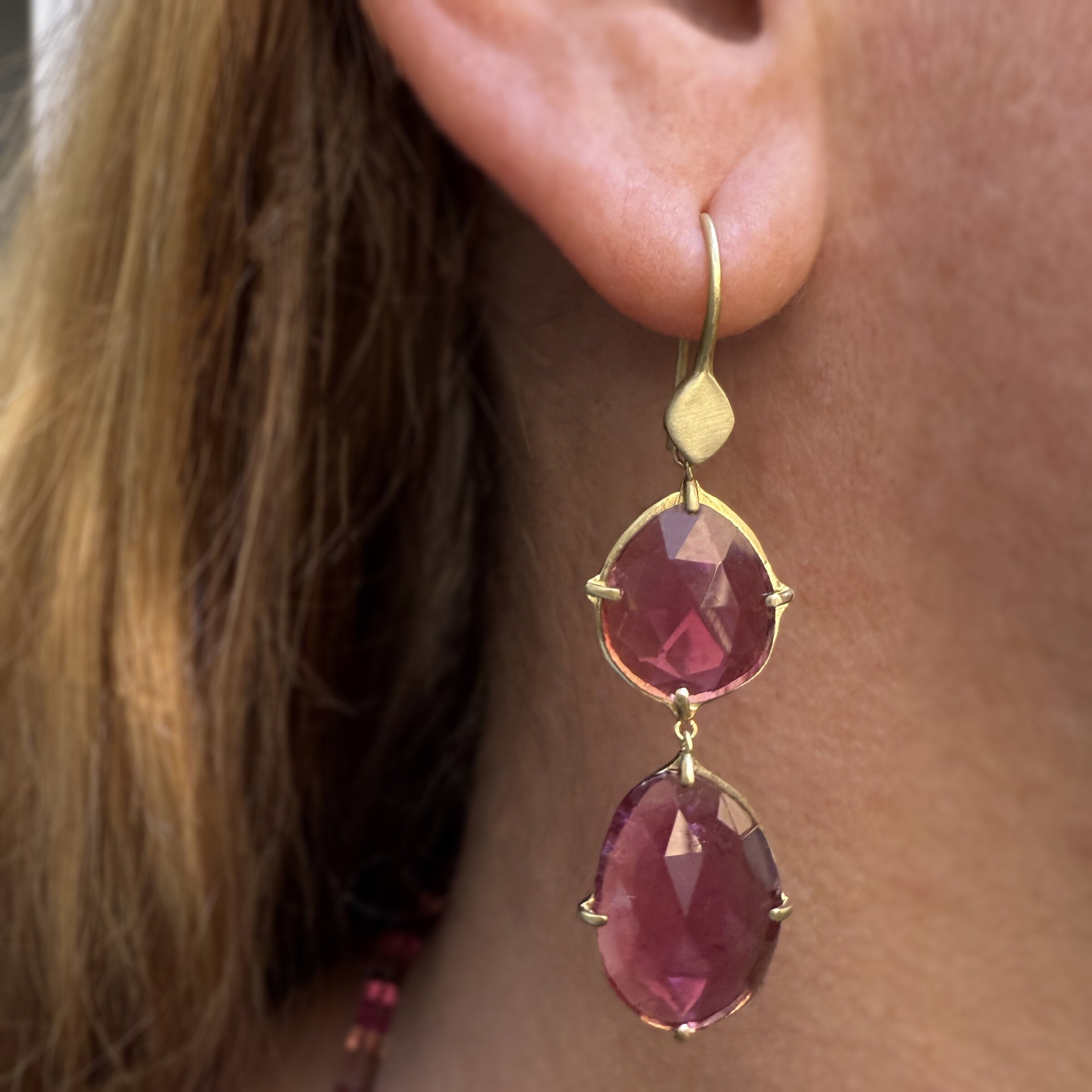 Rubellite Tourmaline Azores Cascade Earrings