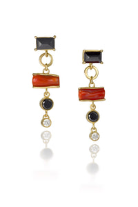 Black Diamonds & Coral Earrings