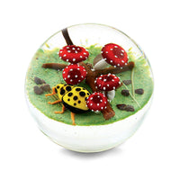 Yellow Ladybug with Fanciful Mushrooms Miniature Paperweight