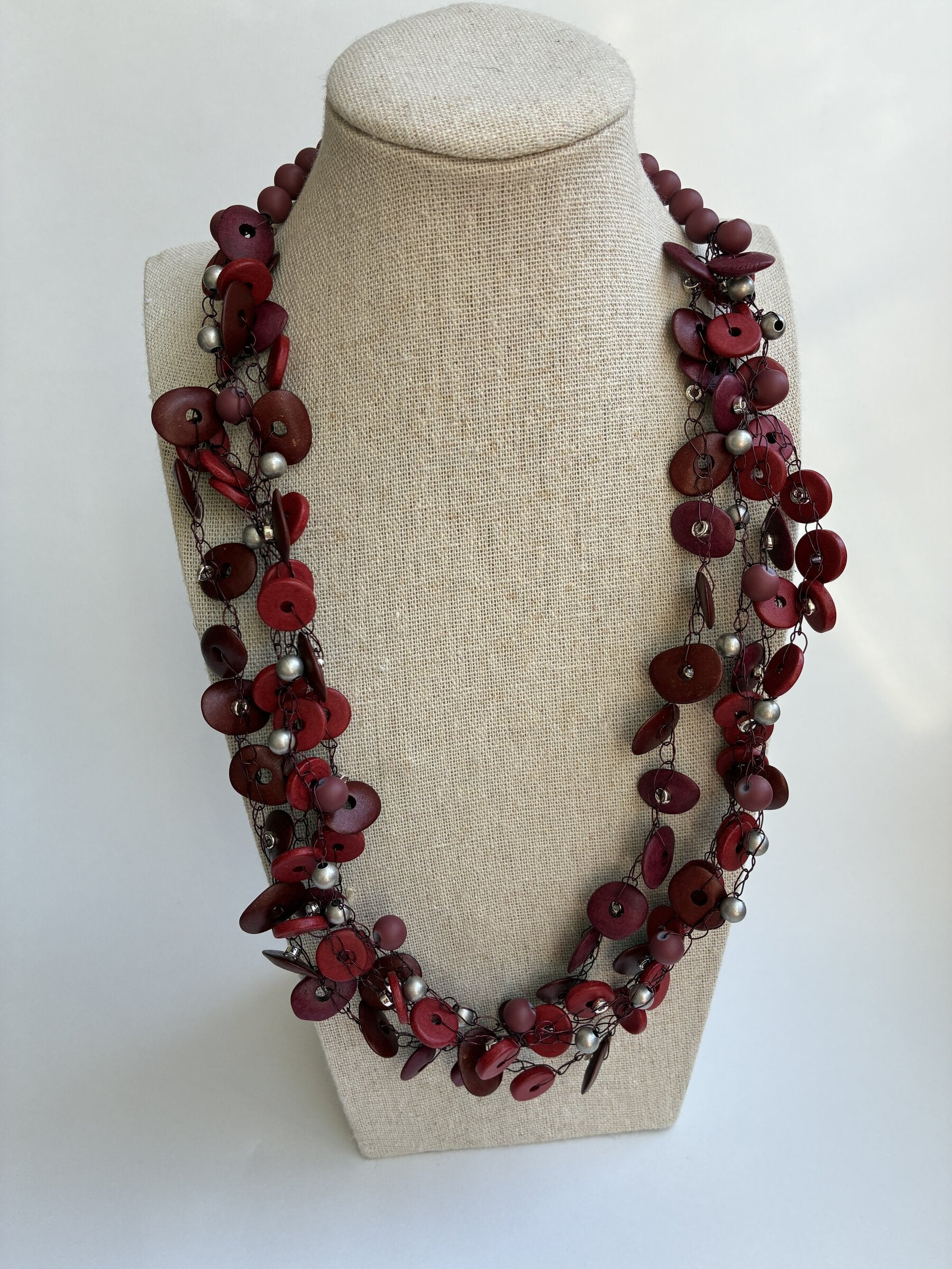 Deep Red Ceramic Bead Necklace