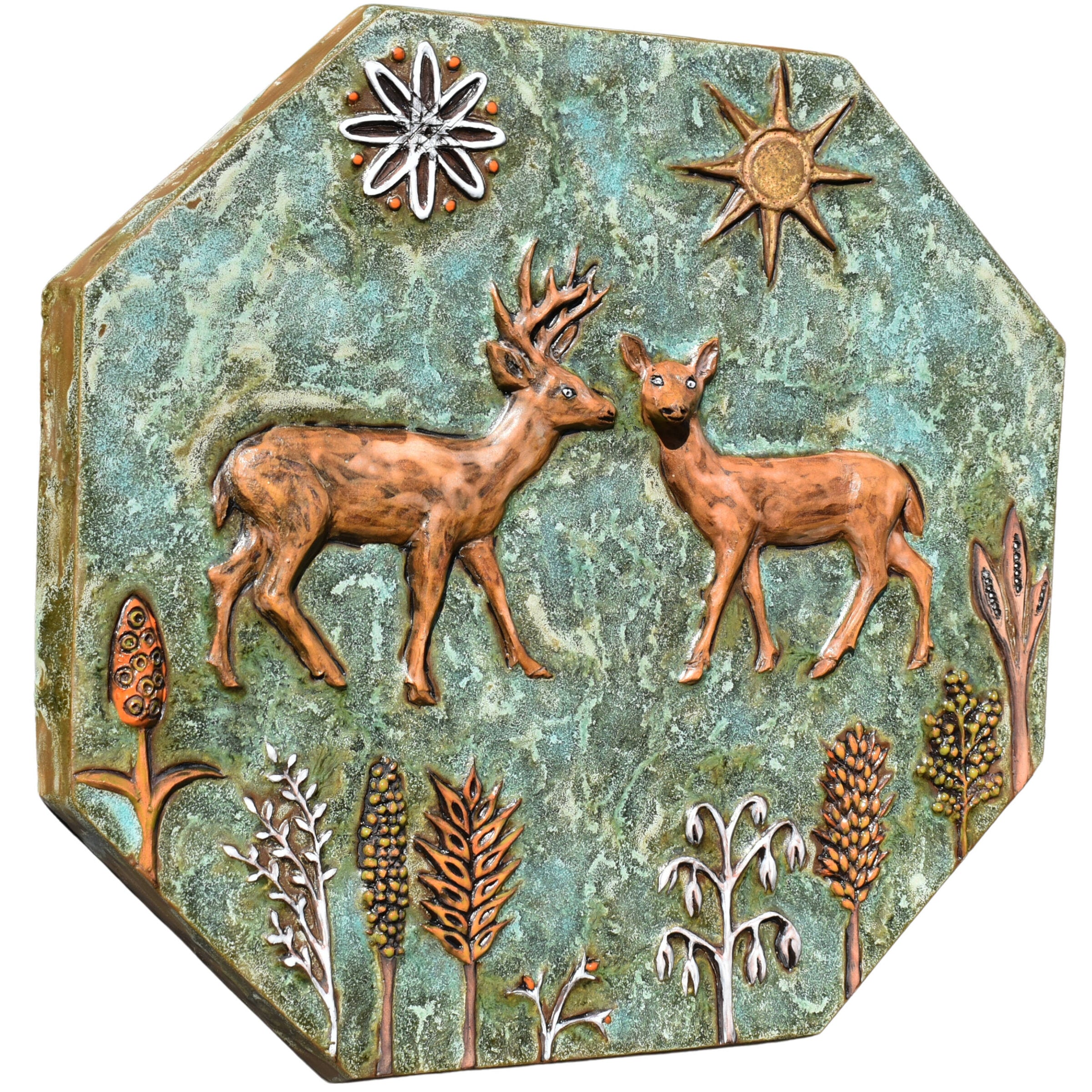 Dear Deer Ceramic Wall Sculpture Tile in Turquoise