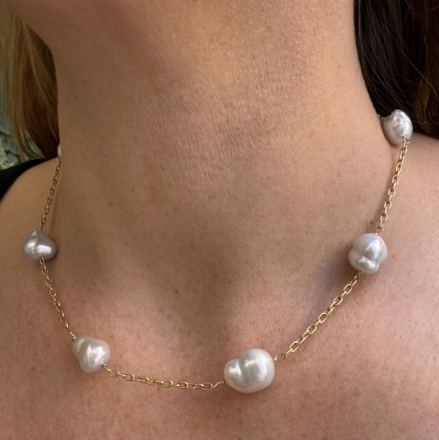 Baroque Akoya Pearl Station Necklace