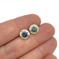 Montana Sapphire & Baguette Diamond Halo Earrings