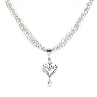 Scrolled Heart on White Pearl Necklace