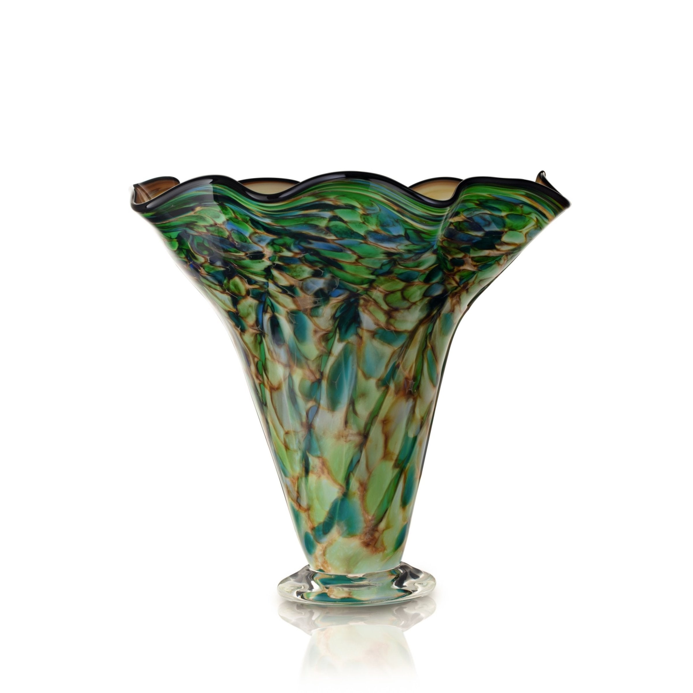 Teal Earth Tone Tall Wave Vase