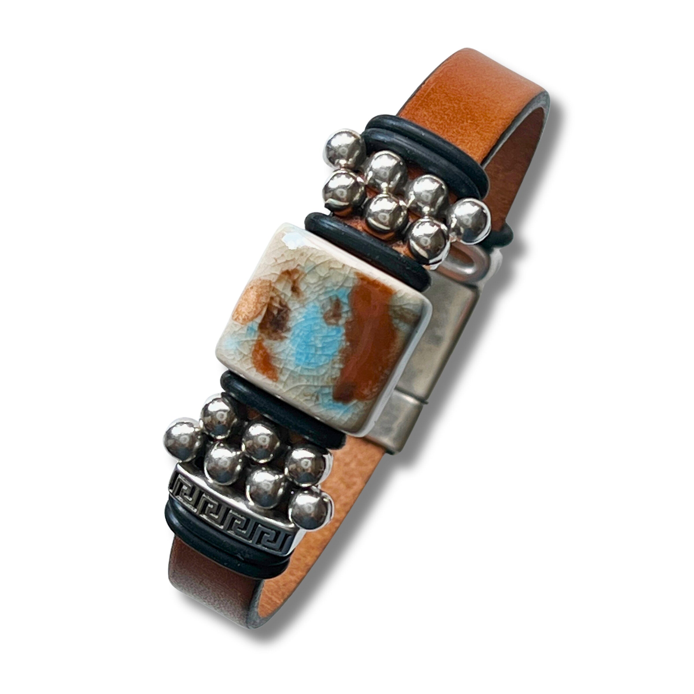 Raku Stone Leather Bracelet