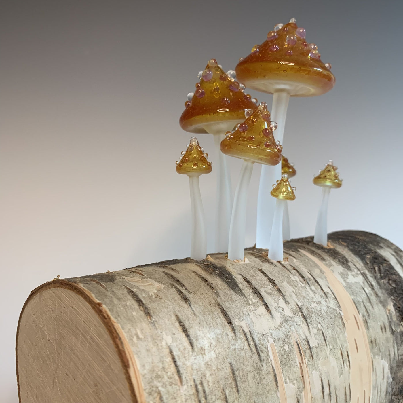 Birch Fairy Mushroom Log Lamp