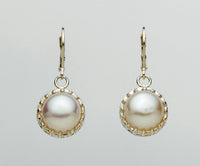 Mesh Silver Prong Lever-Back Earrings with Pearls